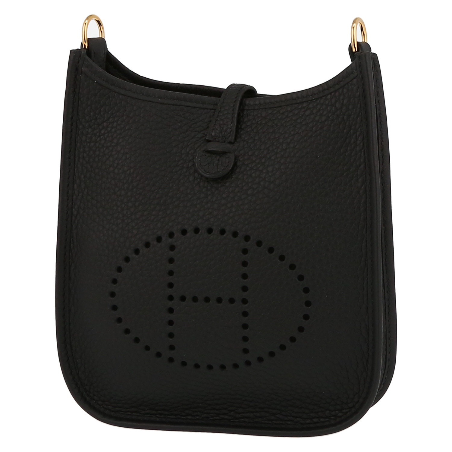 Bolso bandolera Hermès  Mini Evelyne en cuero taurillon clémence negro y lona negra - Detail D3