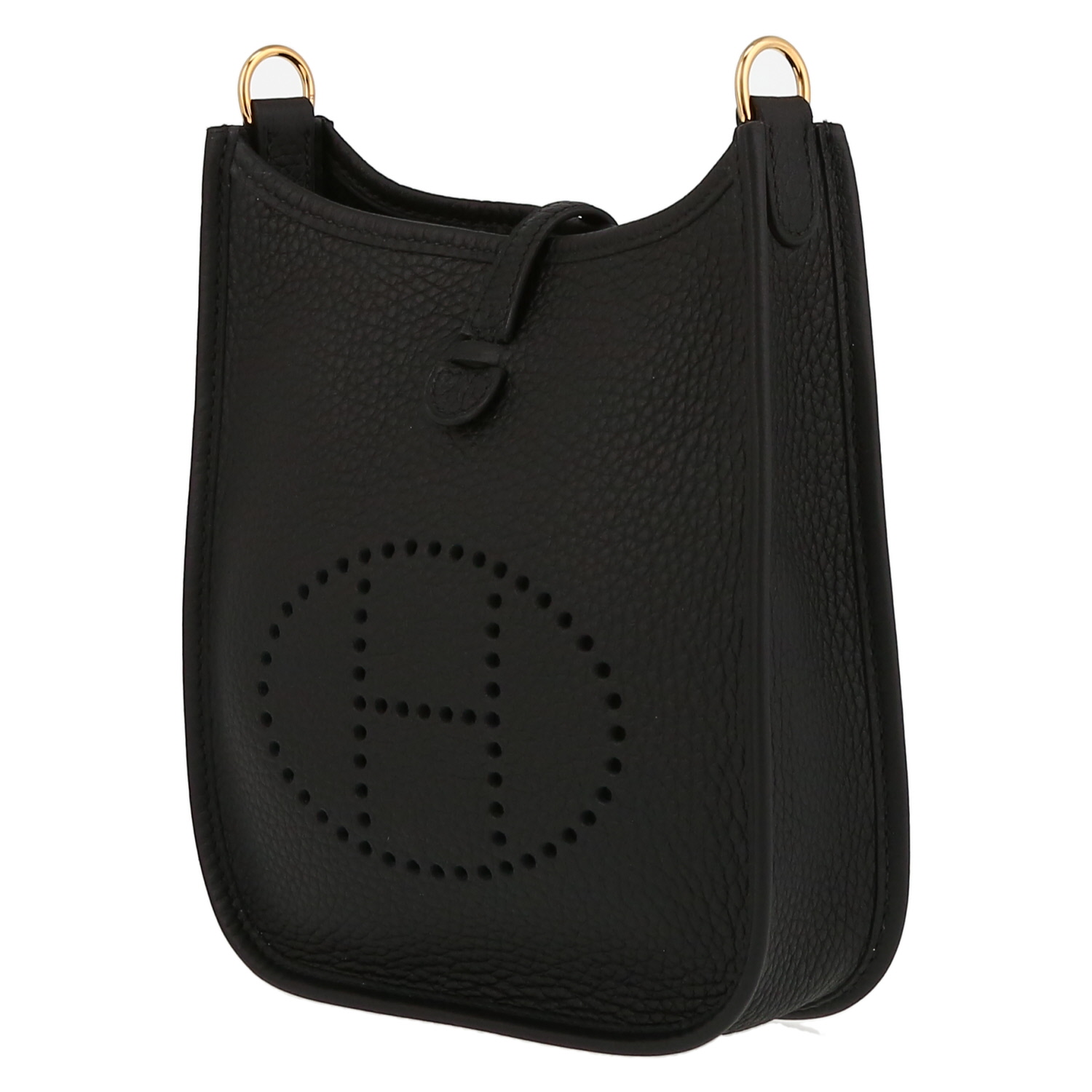 Hermès  Mini Evelyne shoulder bag  in black leather taurillon clémence  and black canvas - Detail D5