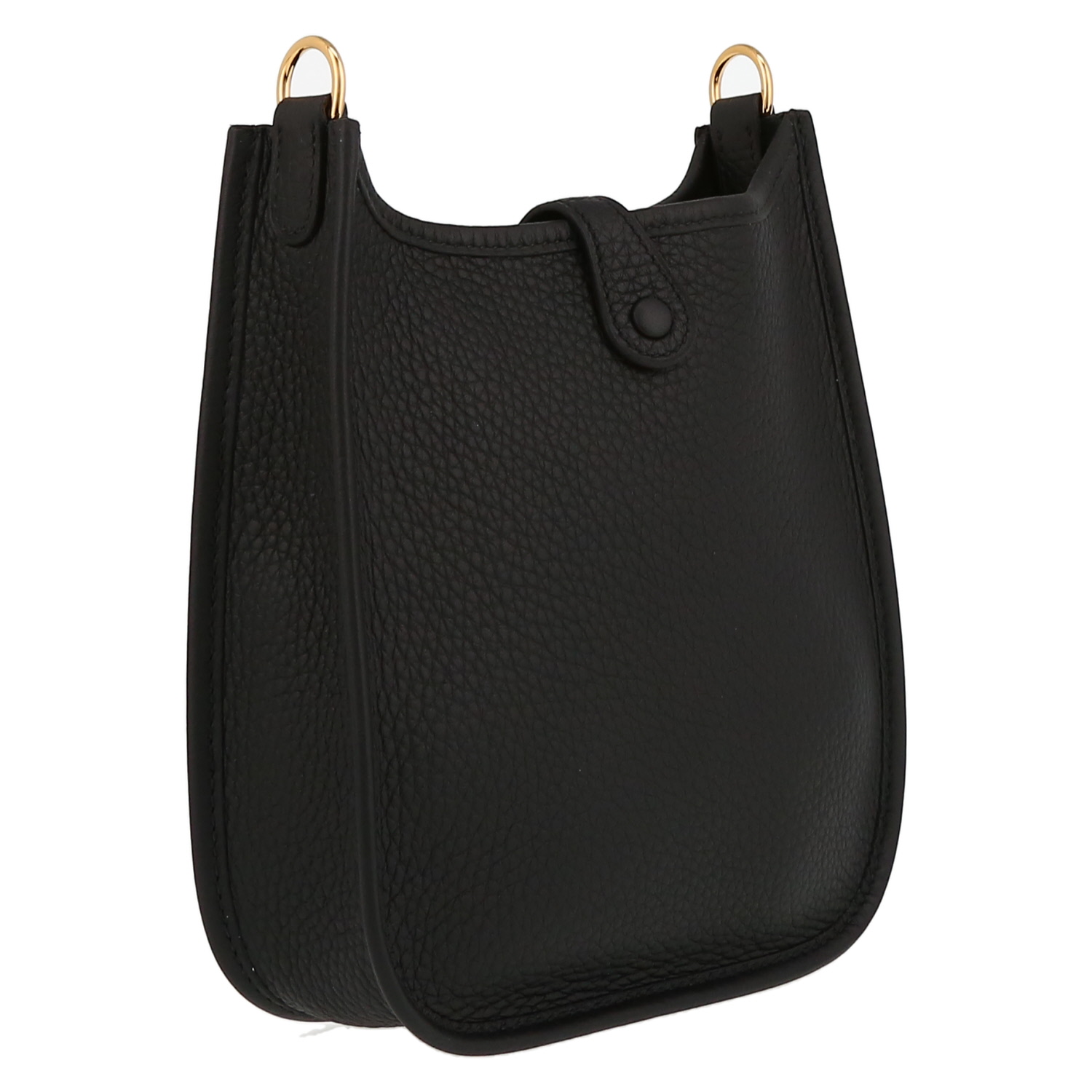 Bolso bandolera Hermès  Mini Evelyne en cuero taurillon clémence negro y lona negra - Detail D6