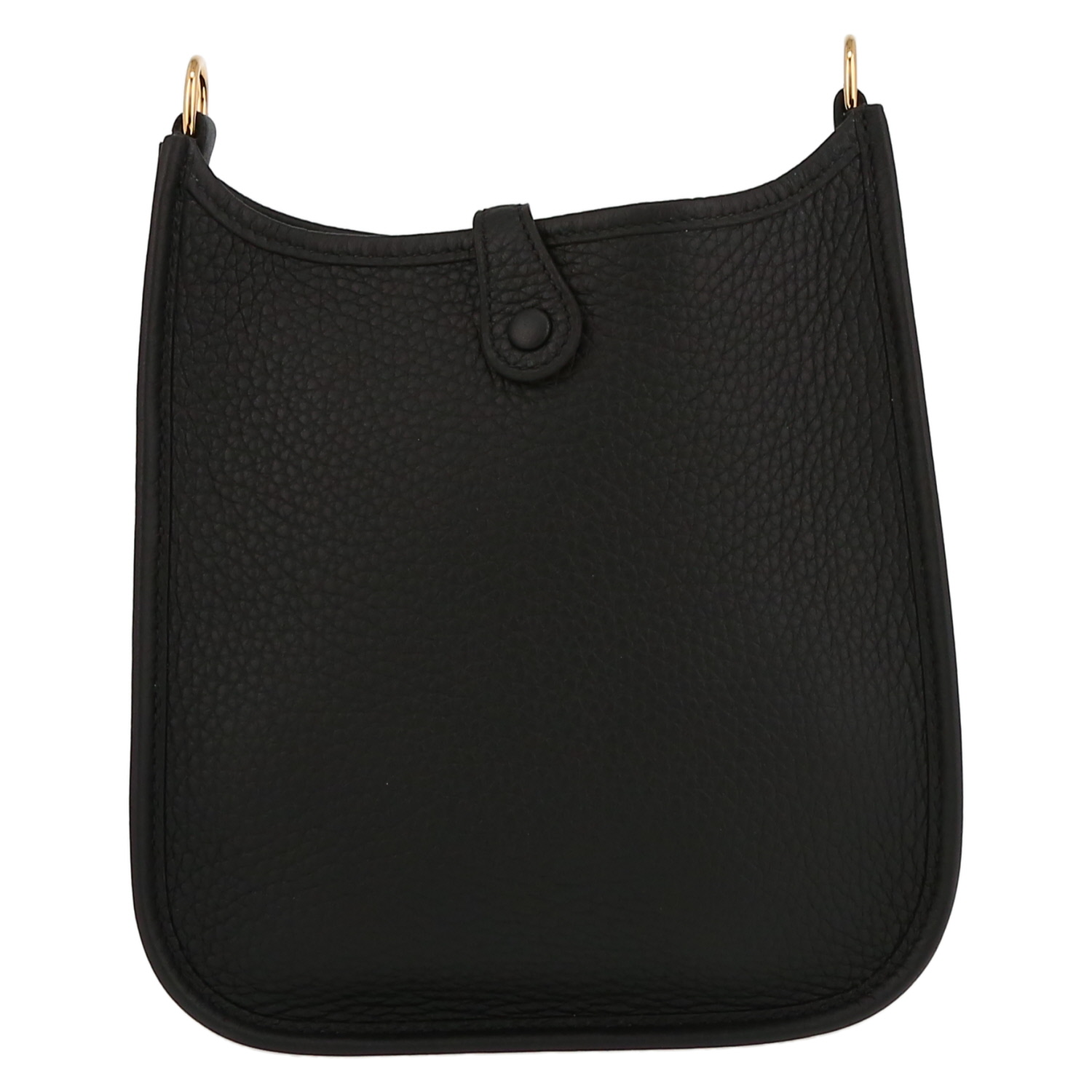 Sac bandoulière Hermès  Mini Evelyne en cuir taurillon clémence noir et toile noire - Detail D7