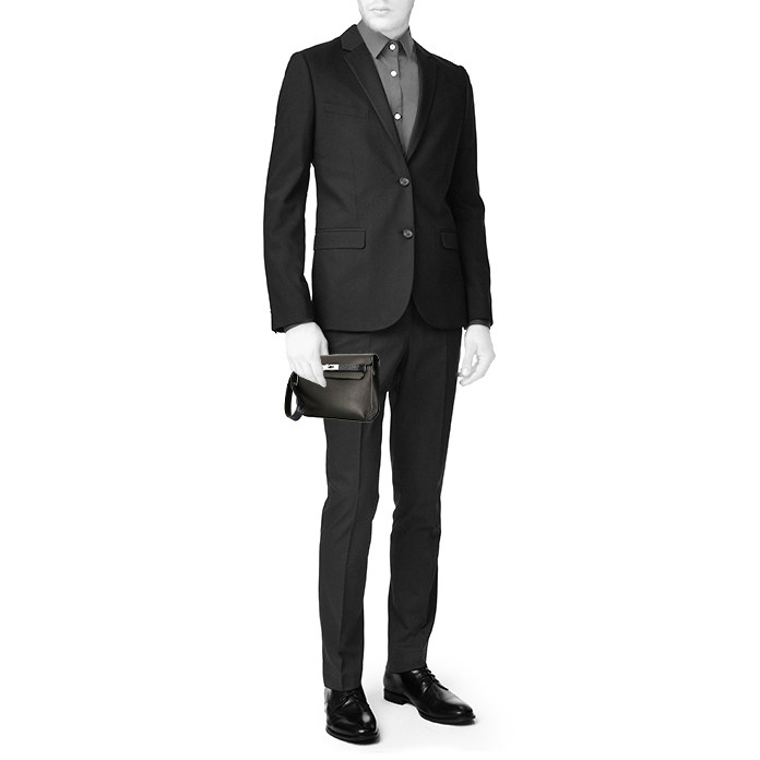 Bolso/bolsito Hermès  Kelly Dépêches en cuero swift azul oscuro y aligátor azul marino - Detail D1