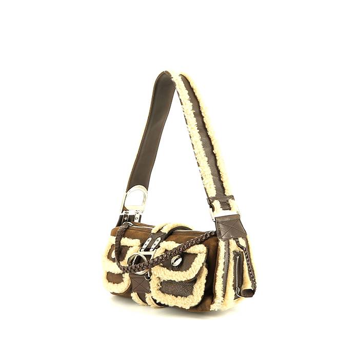 Bolso de mano Dior Flight en ante marrón chocolate y lana blanquecina
