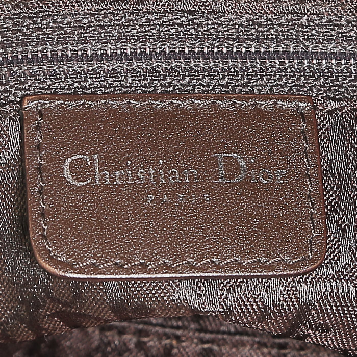 Dior Flight handbag in chocolate brown suede and off-white whool - Detail D3