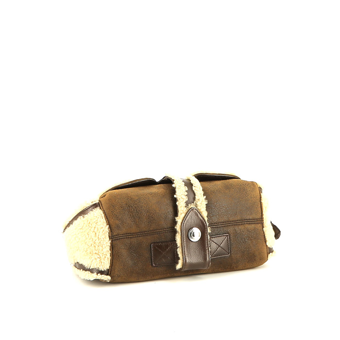 Dior Flight handbag in chocolate brown suede and off-white whool - Detail D4