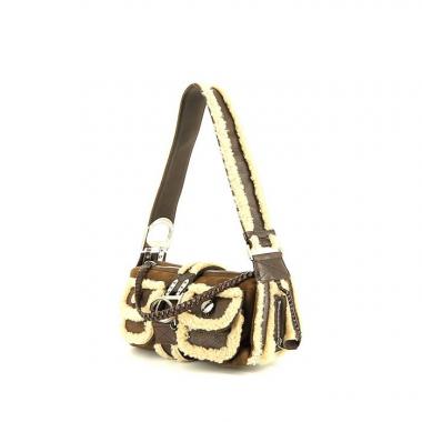 Bolso de mano Dior Flight en ante marrón chocolate y lana blanquecina