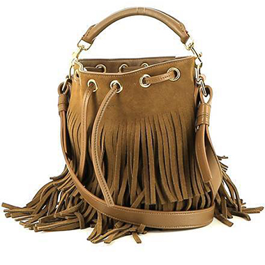 Saint Laurent Fringe Emmanuelle Bucket Bag Studded Leather Small