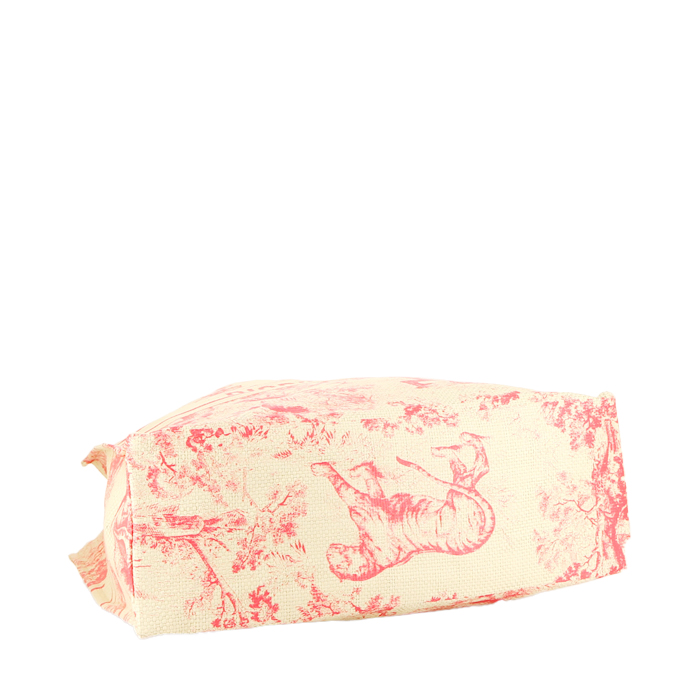 Sac cabas Dior   en raffia beige et rose - Detail D4