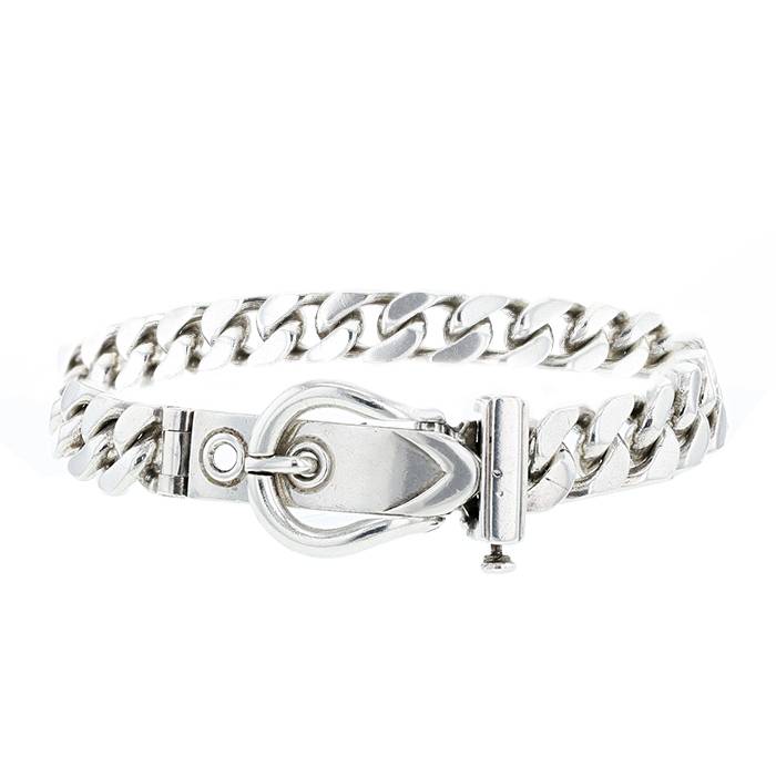 Flexible Hermès Boucle Sellier bracelet in silver - 00pp
