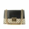Gucci  Padlock shoulder bag  in brown and black leather  and beige monogram canvas - 360 thumbnail