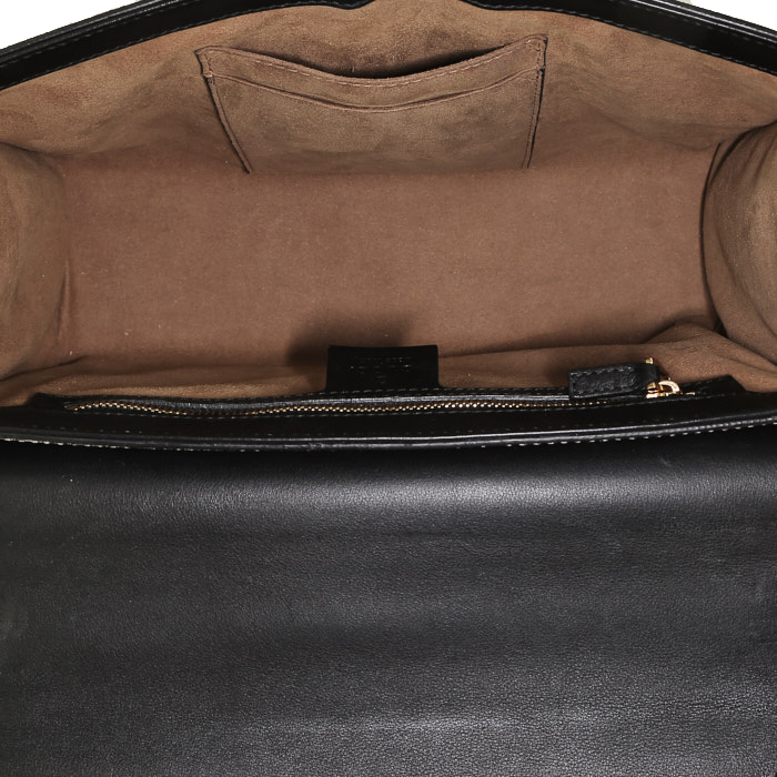 Gucci  Padlock shoulder bag  in brown and black leather  and beige monogram canvas - Detail D3