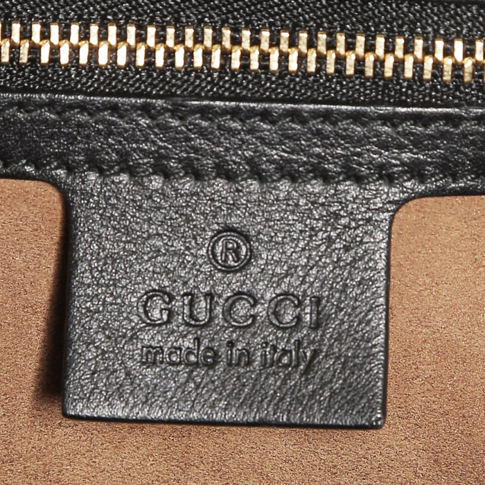Gucci  Padlock shoulder bag  in brown and black leather  and beige monogram canvas - Detail D4
