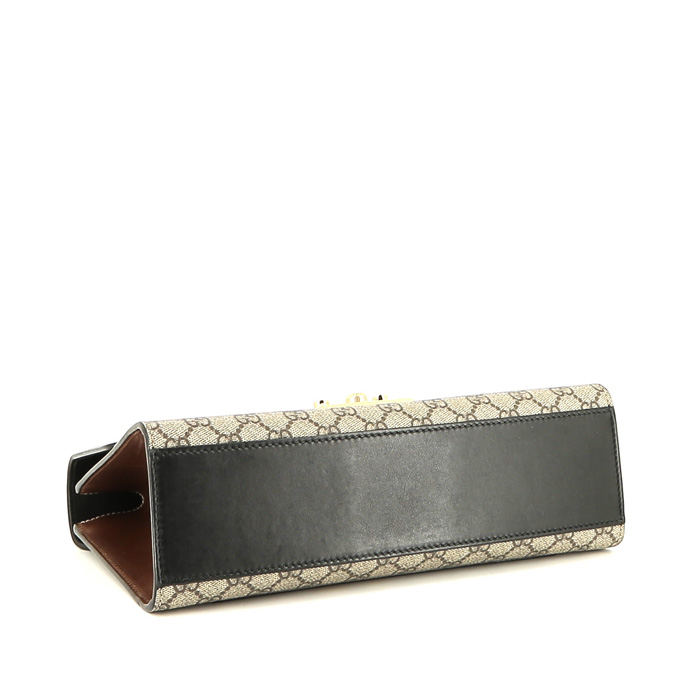 Borsa a tracolla Gucci  Padlock in pelle marrone e nera e tela monogram beige - Detail D5