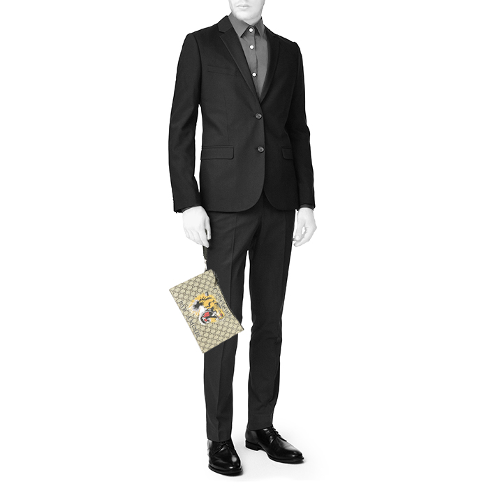 Pochette Gucci  L'Aveugle par Amour in tela monogram beige e pelle nera - Detail D1