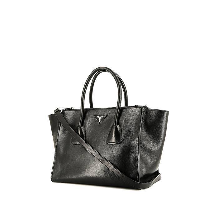 Prada Large Leather Shoulder Bag with Topstitching, Women, Black