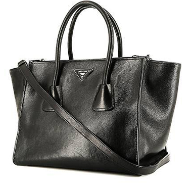 Prada Twin Zip Shoulder Bag in Black Leather