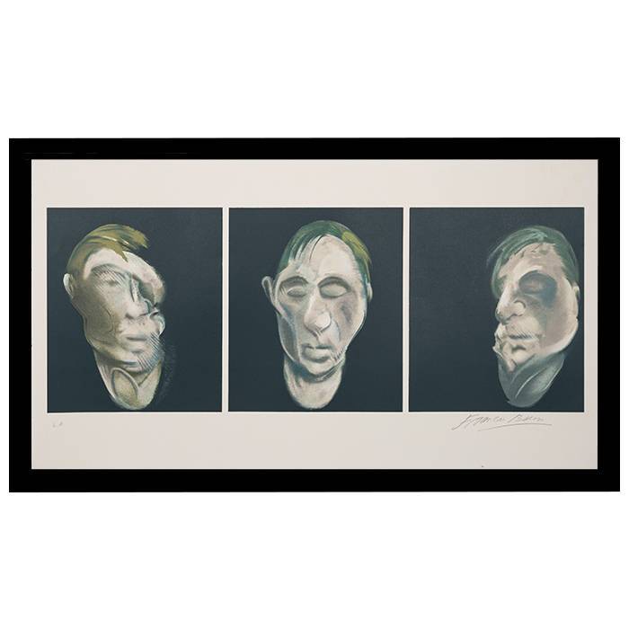 Francis Bacon, "Three studies for a self-portrait", three lithographs in colors on a same paper, signed and annotated EA (AP), of 1990 - 00pp