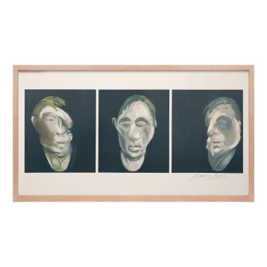 Francis Bacon, "Three studies for a self-portrait", three lithographs in colors on a same paper, signed and annotated EA (AP), of 1990