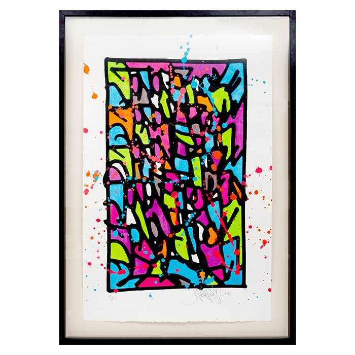 JonOne, "HPM 2018-2", large silkscreen, watercolor and acrylic on paper, signed, dated, numbered and framed, of 2018 - 00pp