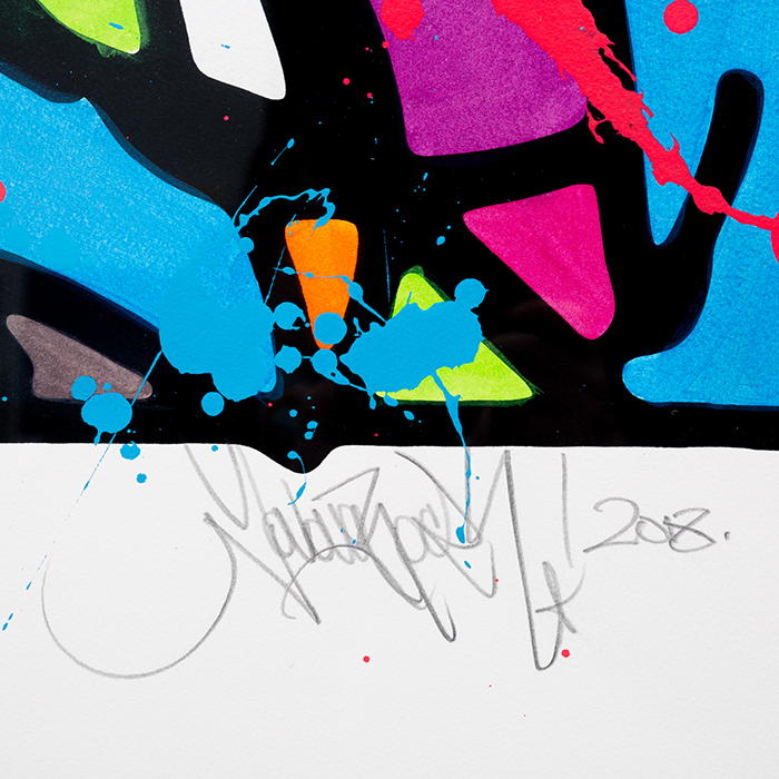 JonOne, "HPM 2018-2", grande sérigraphie, aquarelle et acrylique sur papier, signée, datée, numérotée et encadrée, de 2018