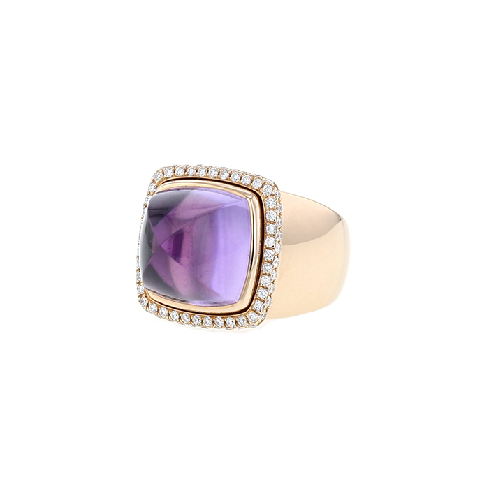 Fred Pain de Sucre large model ring in pink gold, diamonds and amethyst - Detail D2