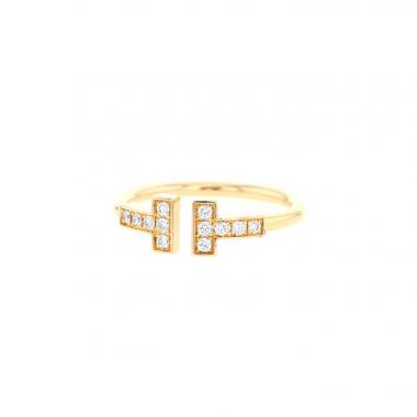 Tiffany T Wire Ring in Rose Gold with Diamonds and Mother-Of-Pearl