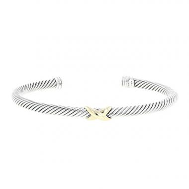 Bracciale a cerchio David Yurman Station in oro giallo e argento
