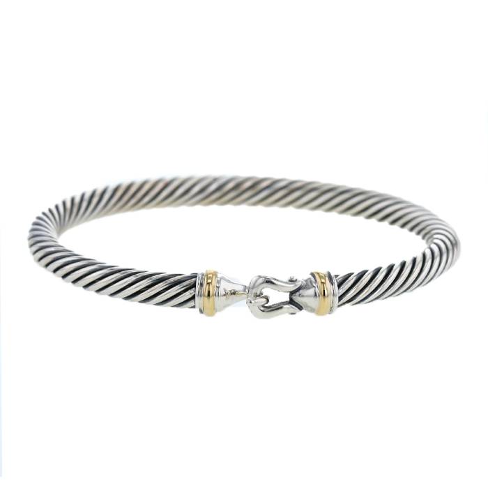 David Yurman Hinged Cable Buckle Bracelet Bangle Sterling Silver  18k  Yellow Gold  Ideal Luxury