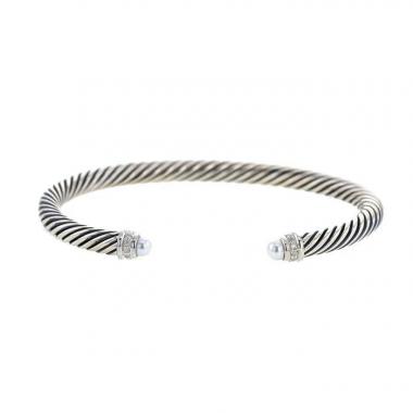 Bracciale David Yurman Cable Classique in argento, perle e diamanti