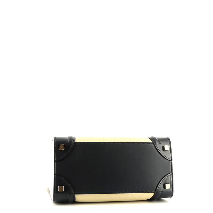 Sac à main Celine  Luggage Micro en cuir tricolore beige noir et blanc - Detail D4