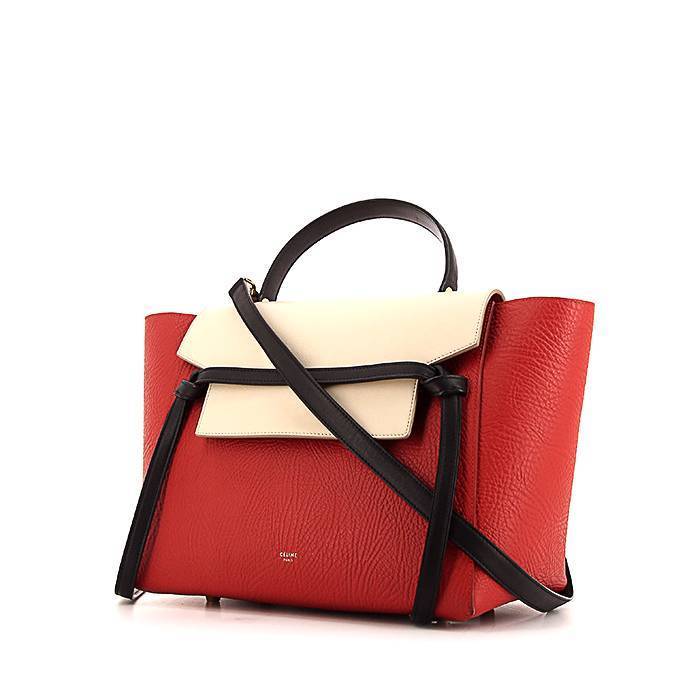 Bolso de mano Celine Belt modelo pequeño en cuero beige y negro y cuero granulado rojo - 00pp