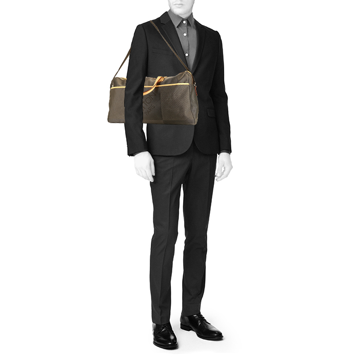 Louis Vuitton  Geant Albatros travel bag  in grey logo canvas  and natural leather - Detail D1