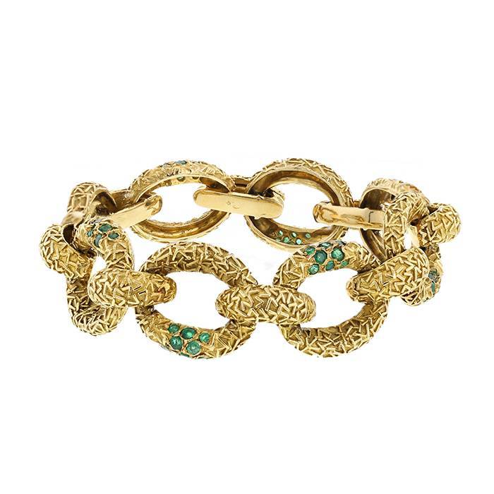 bracelet vintage en or jaune et émeraudes