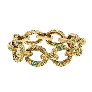 Bracelet Vintage  en or jaune et émeraudes