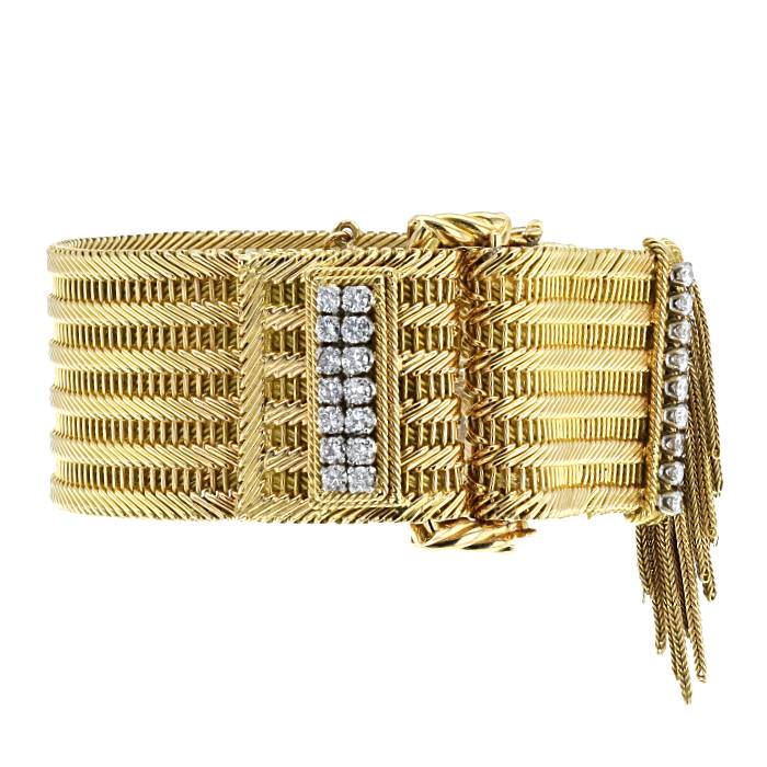 Bracelet manchette semi-souple Vintage en or jaune, or blanc et