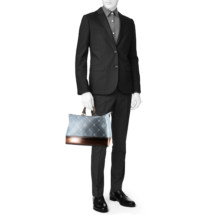 Borsa da viaggio Berluti   in tela siglata blu cadetto e pelle marrone - Detail D1