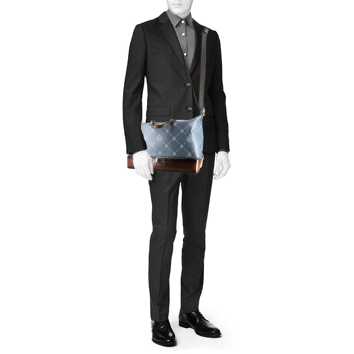 Borsa da viaggio Berluti   in tela siglata blu cadetto e pelle marrone - Detail D2