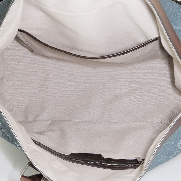 Borsa da viaggio Berluti   in tela siglata blu cadetto e pelle marrone - Detail D3