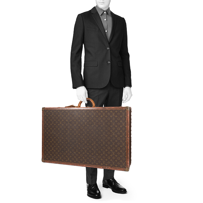 Louis Vuitton  Bisten 80 suitcase  in brown monogram canvas  and brown lozine (vulcanised fibre) - Detail D1