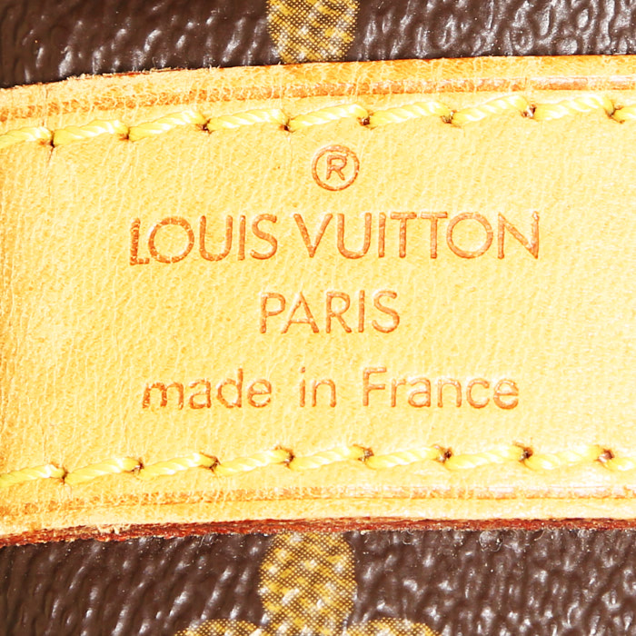 Sac de voyage Louis Vuitton  Keepall 60 en toile monogram marron et cuir naturel - Detail D3