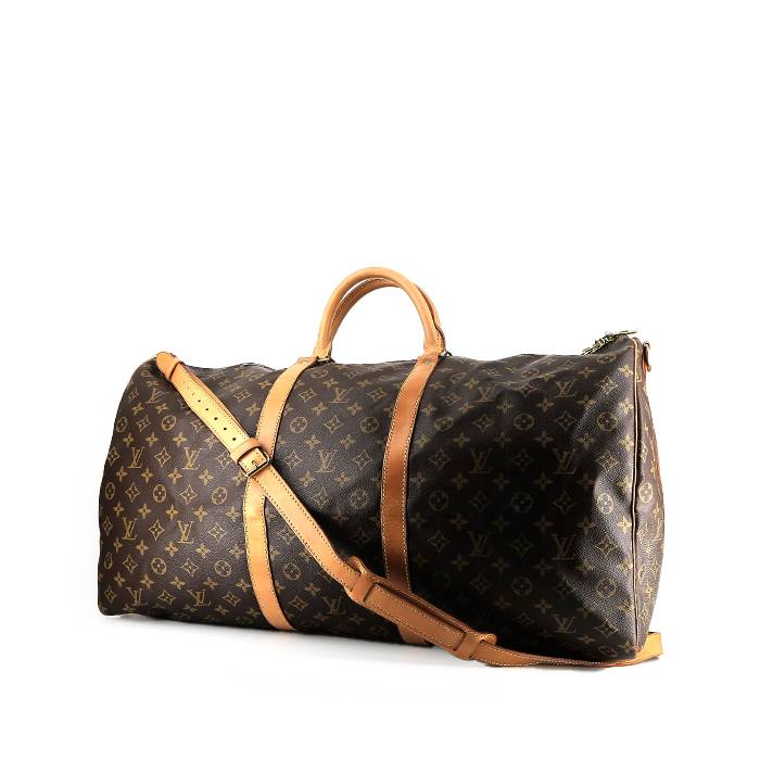 Bolsa de viaje Louis Vuitton  Keepall 60 en lona Monogram marrón y cuero natural - 00pp
