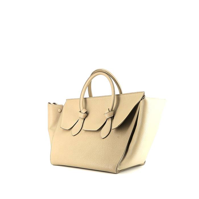 Tie Bag Medium Model Handbag In Beige Grained Leather