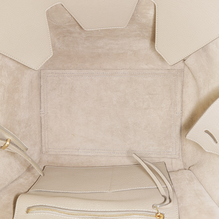 Celine  Tie Bag medium model  handbag  in beige grained leather - Detail D2