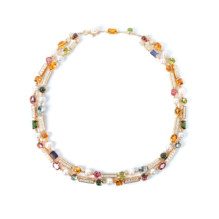 Collana Bulgari Allegra in oro giallo, perle, pietre colorate e diamanti - Detail D2