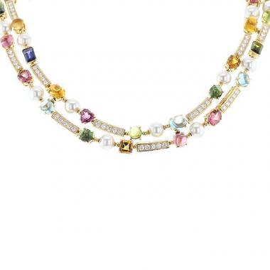 Collier Bulgari Allegra en or jaune, perles, pierres de couleurs et diamants