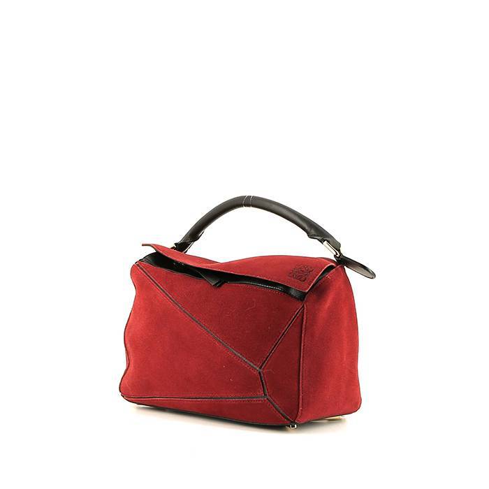 Loewe  Puzzle  shoulder bag  in red suede  and black leather - 00pp