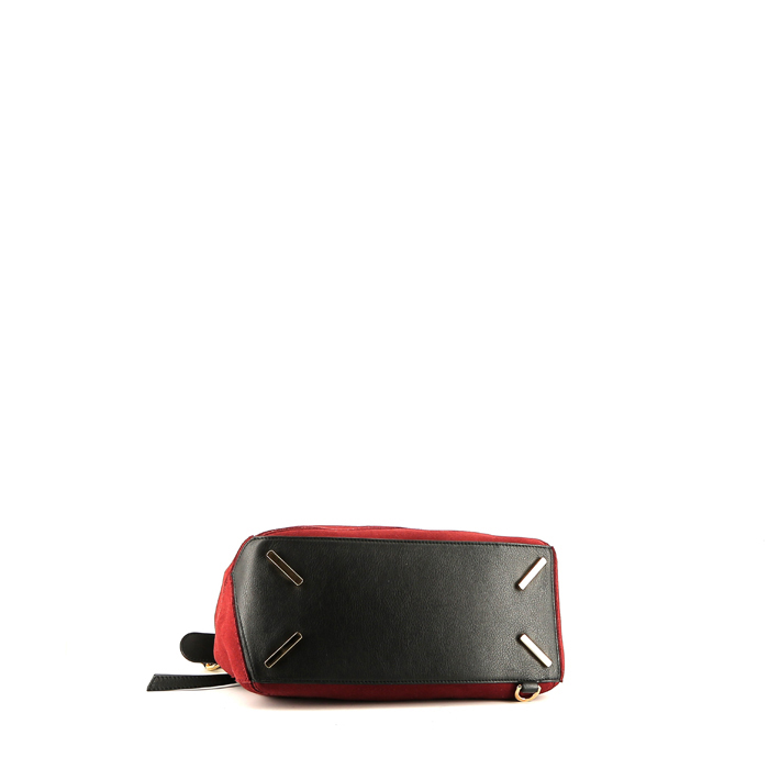 Loewe  Puzzle  shoulder bag  in red suede  and black leather - Detail D5