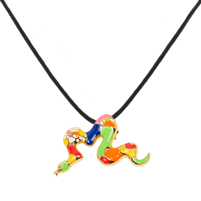 Niki de Saint Phalle, Pendentif-broche «Serpent», en métal doré et émail polychrome, éditions NCAF, signé, des années 1990 - Detail D2