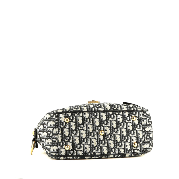 Bolso de mano Dior   en lona Monogram Oblique azul y cuero azul - Detail D4