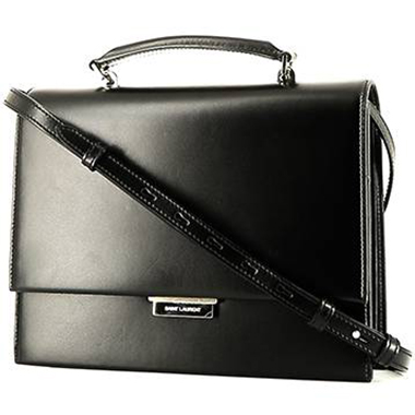 SAINT LAURENT Babylone black smooth leather top handle flap crossbody bag 