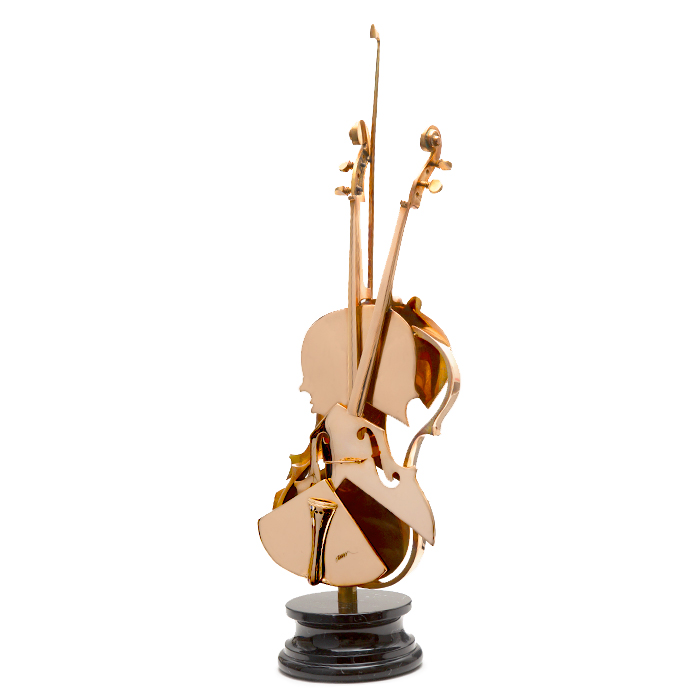Arman, Violon Cut, sculpture, in gilded bronze and stone for the base, signed and numbered, of 2004 - 00pp